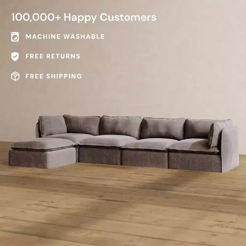 Anabei Modular Washable 4-Seater Sofa Sectional | Deluxe+ Seat & Cloud Pillow