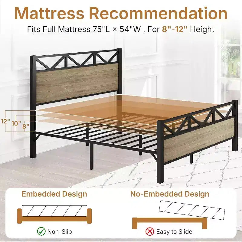 Zevemomo Full Size Heavy Duty Metal Brown Bed Frame with Headboard Footboard, Under Bed Storage, 440LBS Weight Capacity