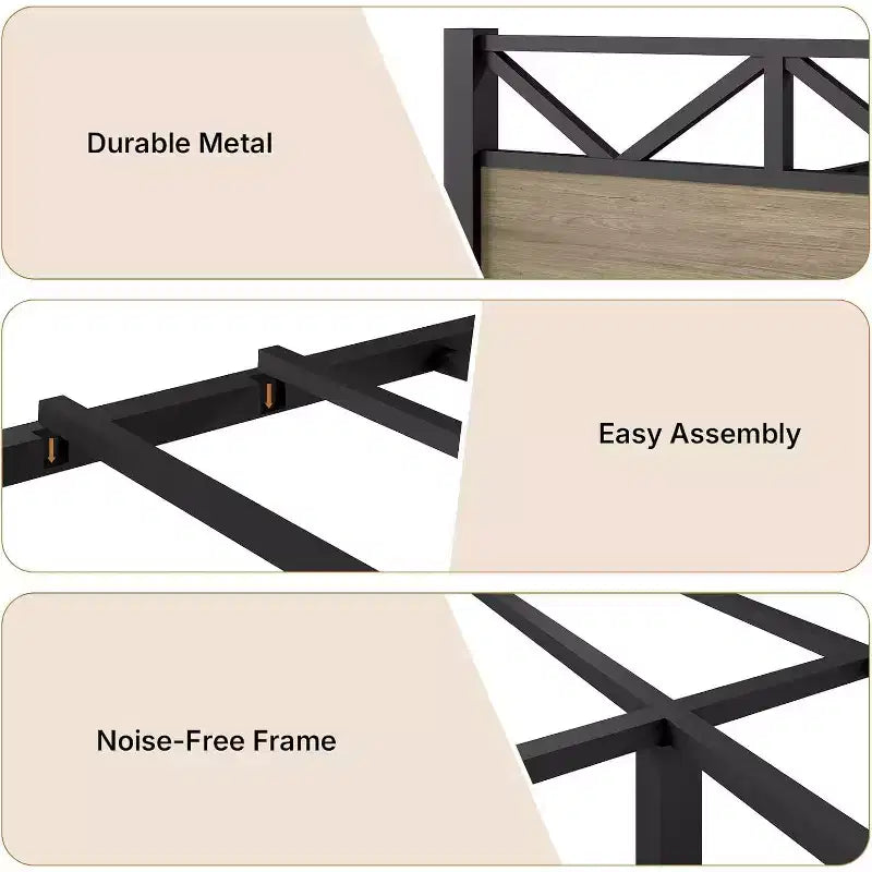 Zevemomo Full Size Heavy Duty Metal Brown Bed Frame with Headboard Footboard, Under Bed Storage, 440LBS Weight Capacity