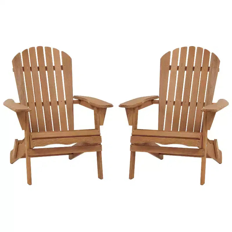 Set of 2 Wooden Folding Adirondack Chairs with Pre-Assembled Backrest, Hemlock Wood, Foldable Design for Garden or Backyard