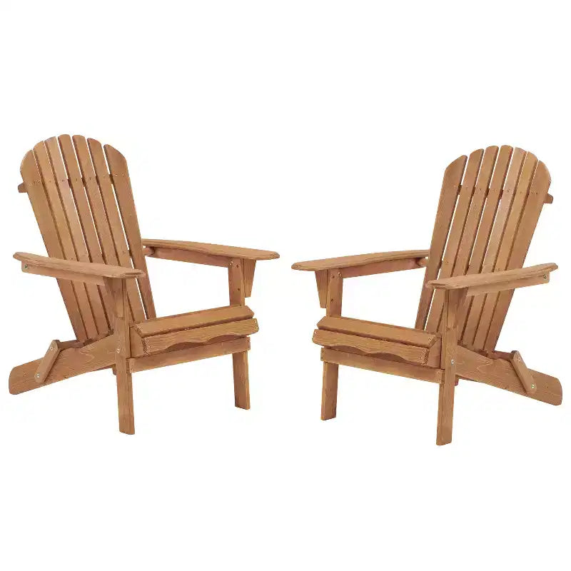 Set of 2 Wooden Folding Adirondack Chairs with Pre-Assembled Backrest, Hemlock Wood, Foldable Design for Garden or Backyard