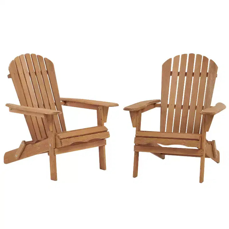 Set of 2 Wooden Folding Adirondack Chairs with Pre-Assembled Backrest, Hemlock Wood, Foldable Design for Garden or Backyard