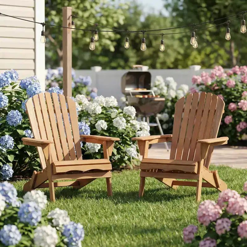 Set of 2 Wooden Folding Adirondack Chairs with Pre-Assembled Backrest, Hemlock Wood, Foldable Design for Garden or Backyard