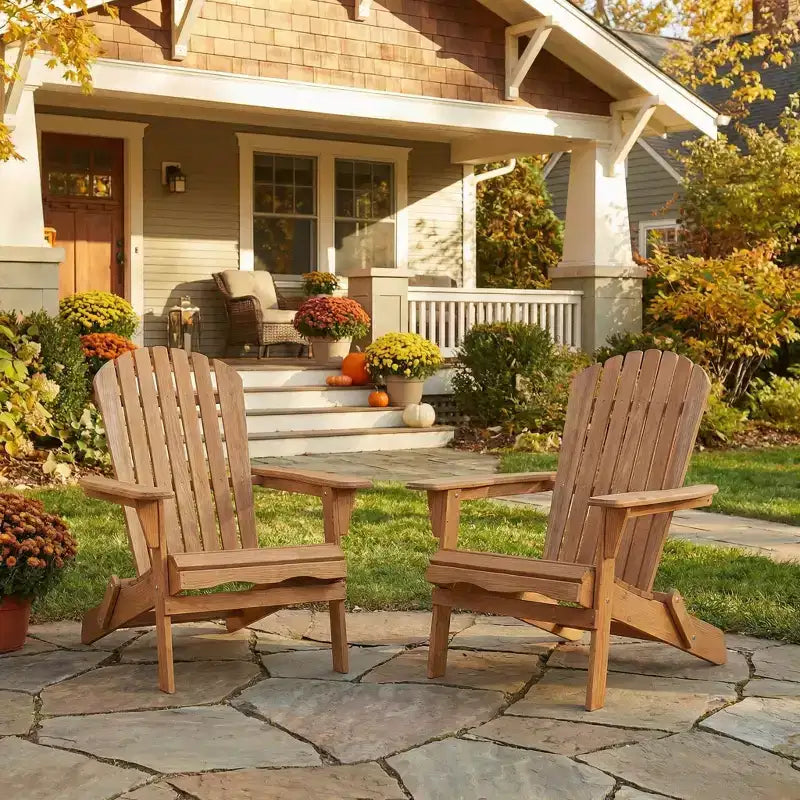 Set of 2 Wooden Folding Adirondack Chairs with Pre-Assembled Backrest, Hemlock Wood, Foldable Design for Garden or Backyard