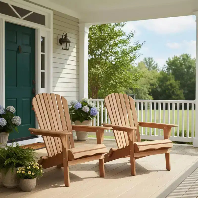 Set of 2 Wooden Folding Adirondack Chairs with Pre-Assembled Backrest, Hemlock Wood, Foldable Design for Garden or Backyard