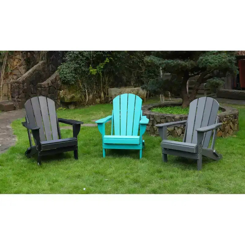 HDPE All-Weather Adirondack Folding Chair with Dual Cup Holders, Weight Capacity 380 lbs, Low Maintenance for Backyard or Camping