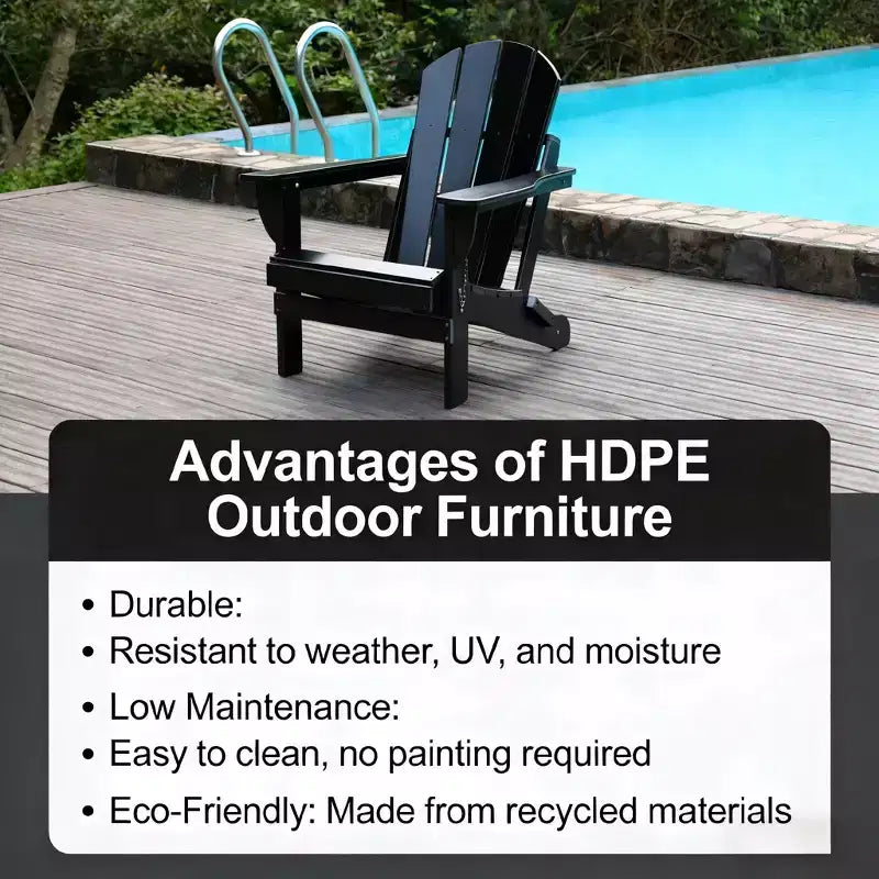 HDPE All-Weather Adirondack Folding Chair with Dual Cup Holders, Weight Capacity 380 lbs, Low Maintenance for Backyard or Camping