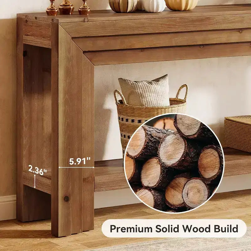 Lantine 63-Inch Solid Wood Console Table, 2-Tier Entryway Table with Storage Shelf, Farmhouse Behind Couch Table for Living Room, Hallway