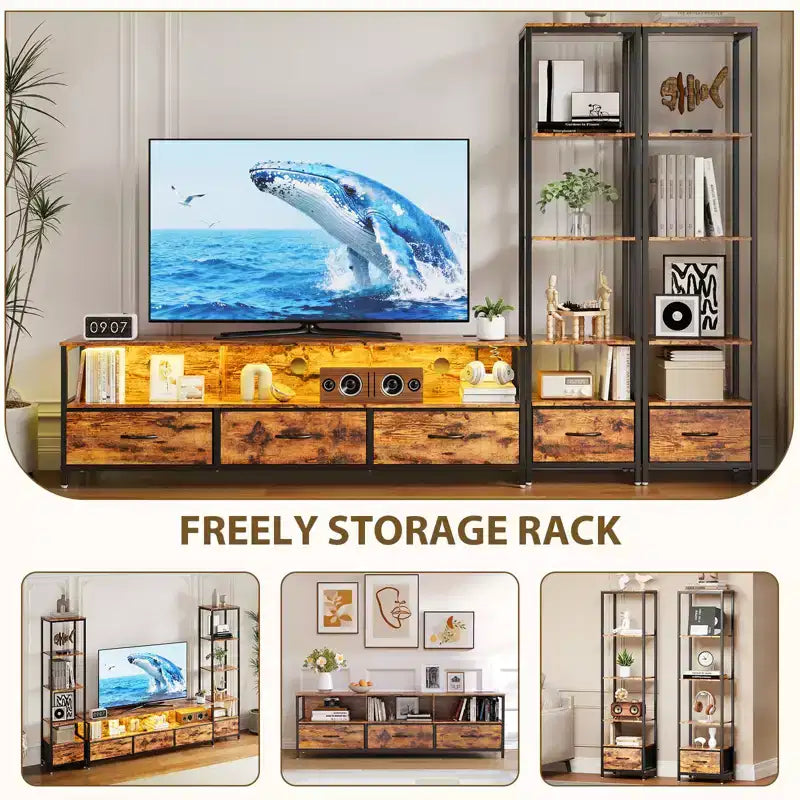 Modern Multi-Functional TV Stand, 5-Tier Open Shelves, Modern TV Cabinet Organizer, Space-Saving Entertainment Center, for Living Room