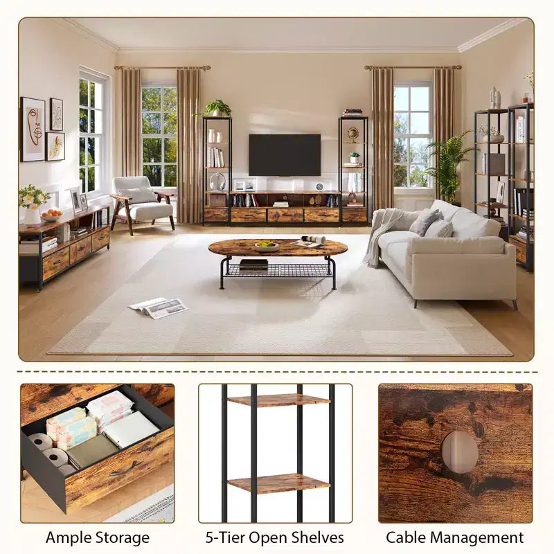 Modern Multi-Functional TV Stand, 5-Tier Open Shelves, Modern TV Cabinet Organizer, Space-Saving Entertainment Center, for Living Room