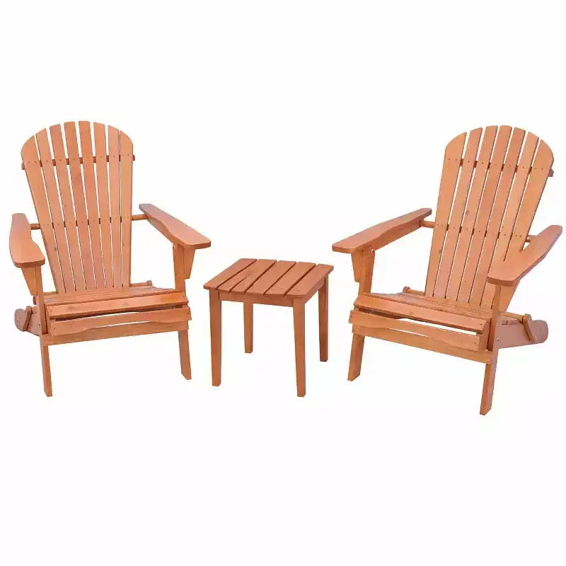 Folding Large Size Adirondack Chair Pine Wood, 2 Chairs and 1 End Table