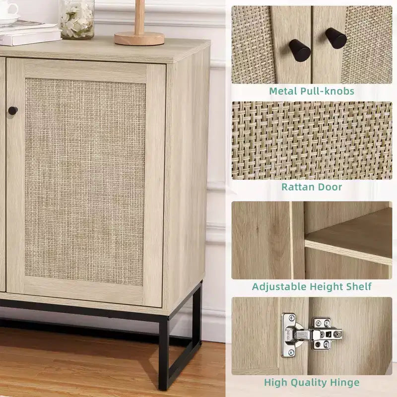 Set of 2 Storage Cabinet with Rattan Doors, Rattan Sideboard Buffet Console Table for Living Room/Entryway/Kitchen/Dining Room
