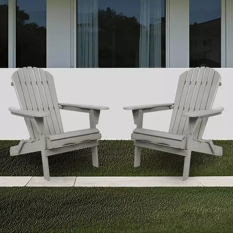 Folding Cedar Wood Adirondack Chairs, Embossed Wood Grain Outdoor Patio Lounge Seating for Garden