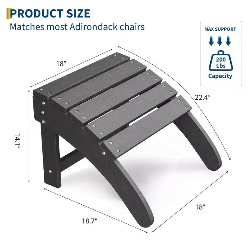 Folding Adirondack Ottoman Set of 2, Weatherproof HDPE Footrest, 18''W18.7''D14.1''H, 200LBS Capacity for Patio