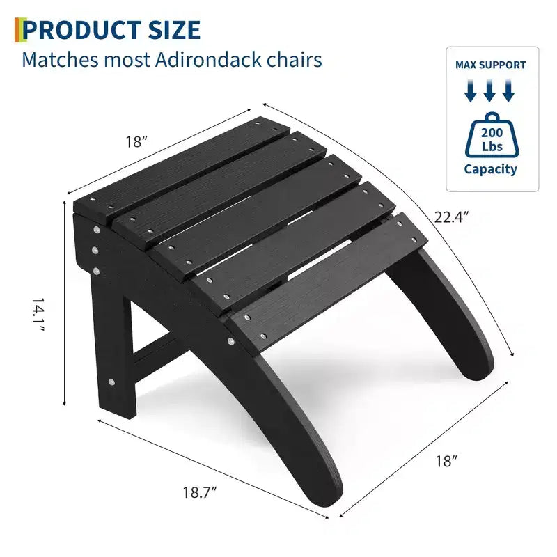 Folding Adirondack Ottoman Set of 2, Weatherproof HDPE Footrest, 18''W18.7''D14.1''H, 200LBS Capacity for Patio