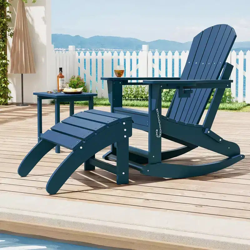 Folding Adirondack Ottoman Set of 2, Weatherproof HDPE Footrest, 18''W18.7''D14.1''H, 200LBS Capacity for Patio