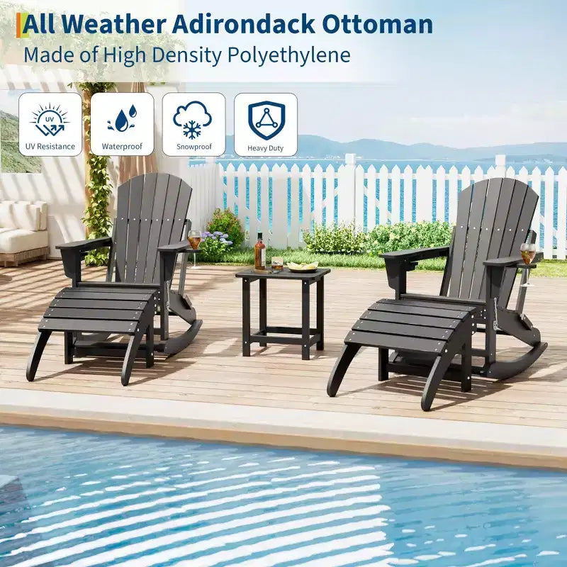 Folding Adirondack Ottoman Set of 2, Weatherproof HDPE Footrest, 18''W18.7''D14.1''H, 200LBS Capacity for Patio