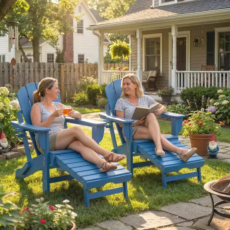 Outsunny Lot de 2 chaises Adirondack pliantes en HDPE, chaises de jardin avec repose-pieds rétractable, porte-gobelet et grand siège pour terrasse, jardin, arrière-cour