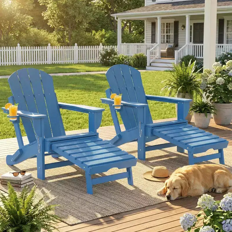 Outsunny Lot de 2 chaises Adirondack pliantes en HDPE, chaises de jardin avec repose-pieds rétractable, porte-gobelet et grand siège pour terrasse, jardin, arrière-cour