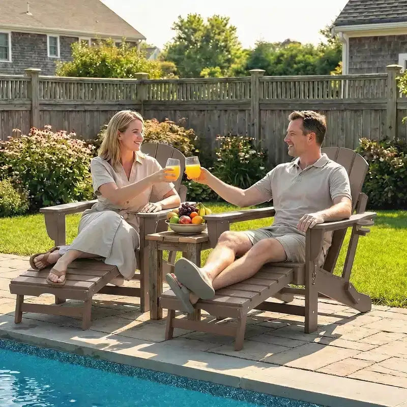 Outsunny Lot de 2 chaises Adirondack pliantes en HDPE, chaises de jardin avec repose-pieds rétractable, porte-gobelet et grand siège pour terrasse, jardin, arrière-cour
