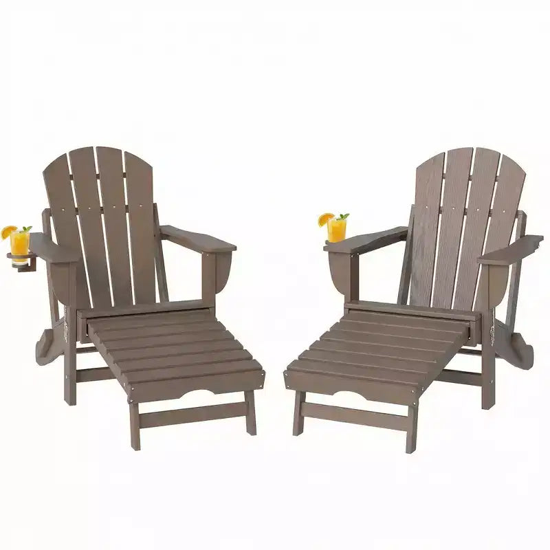 Outsunny Lot de 2 chaises Adirondack pliantes en HDPE, chaises de jardin avec repose-pieds rétractable, porte-gobelet et grand siège pour terrasse, jardin, arrière-cour