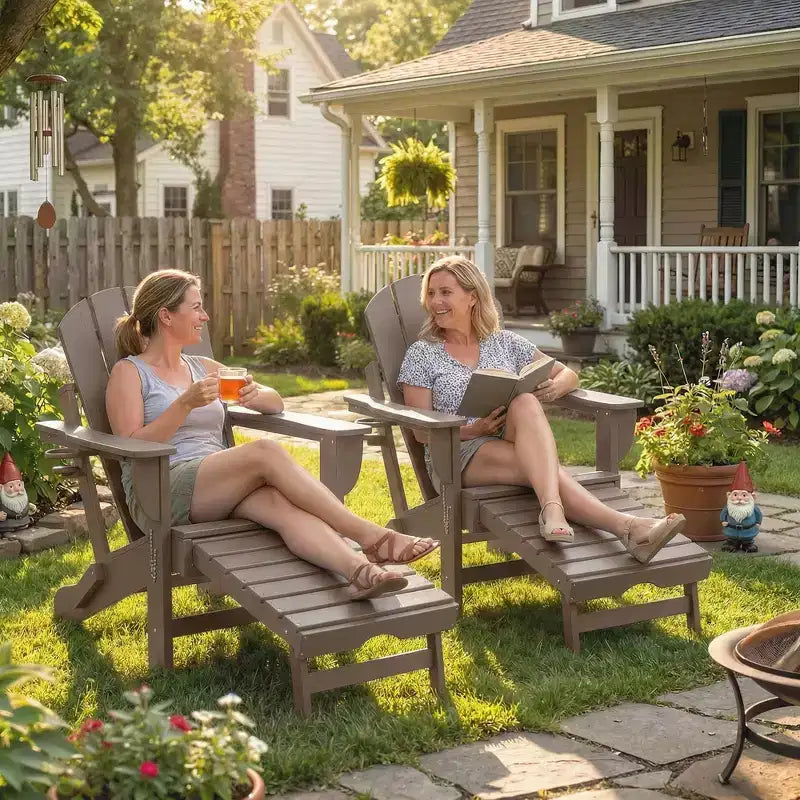 Outsunny Lot de 2 chaises Adirondack pliantes en HDPE, chaises de jardin avec repose-pieds rétractable, porte-gobelet et grand siège pour terrasse, jardin, arrière-cour