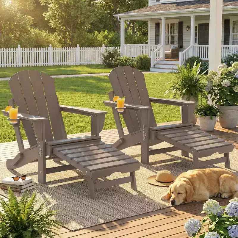 Outsunny Lot de 2 chaises Adirondack pliantes en HDPE, chaises de jardin avec repose-pieds rétractable, porte-gobelet et grand siège pour terrasse, jardin, arrière-cour