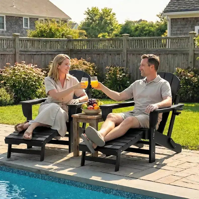 Outsunny Lot de 2 chaises Adirondack pliantes en HDPE, chaises de jardin avec repose-pieds rétractable, porte-gobelet et grand siège pour terrasse, jardin, arrière-cour