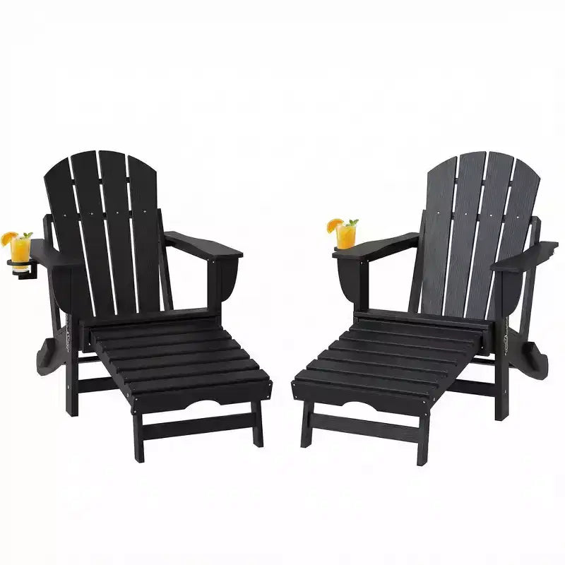 Outsunny Lot de 2 chaises Adirondack pliantes en HDPE, chaises de jardin avec repose-pieds rétractable, porte-gobelet et grand siège pour terrasse, jardin, arrière-cour