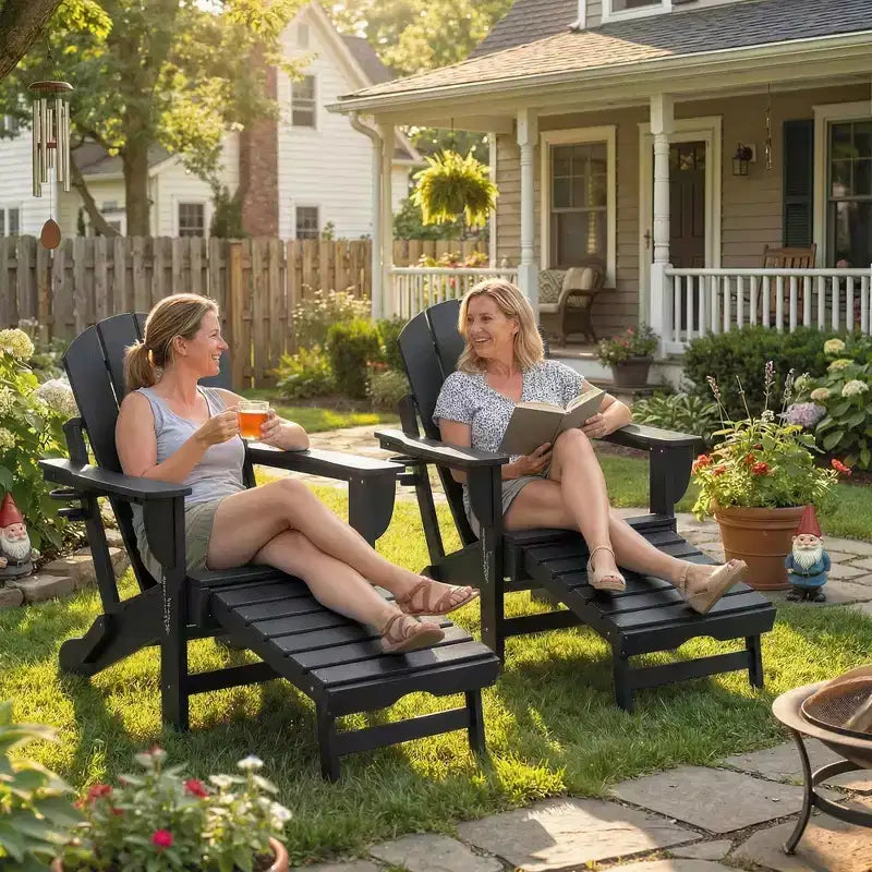 Outsunny Lot de 2 chaises Adirondack pliantes en HDPE, chaises de jardin avec repose-pieds rétractable, porte-gobelet et grand siège pour terrasse, jardin, arrière-cour