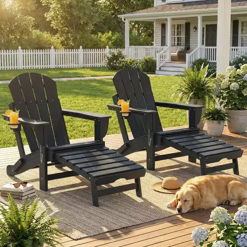 Outsunny Lot de 2 chaises Adirondack pliantes en HDPE, chaises de jardin avec repose-pieds rétractable, porte-gobelet et grand siège pour terrasse, jardin, arrière-cour