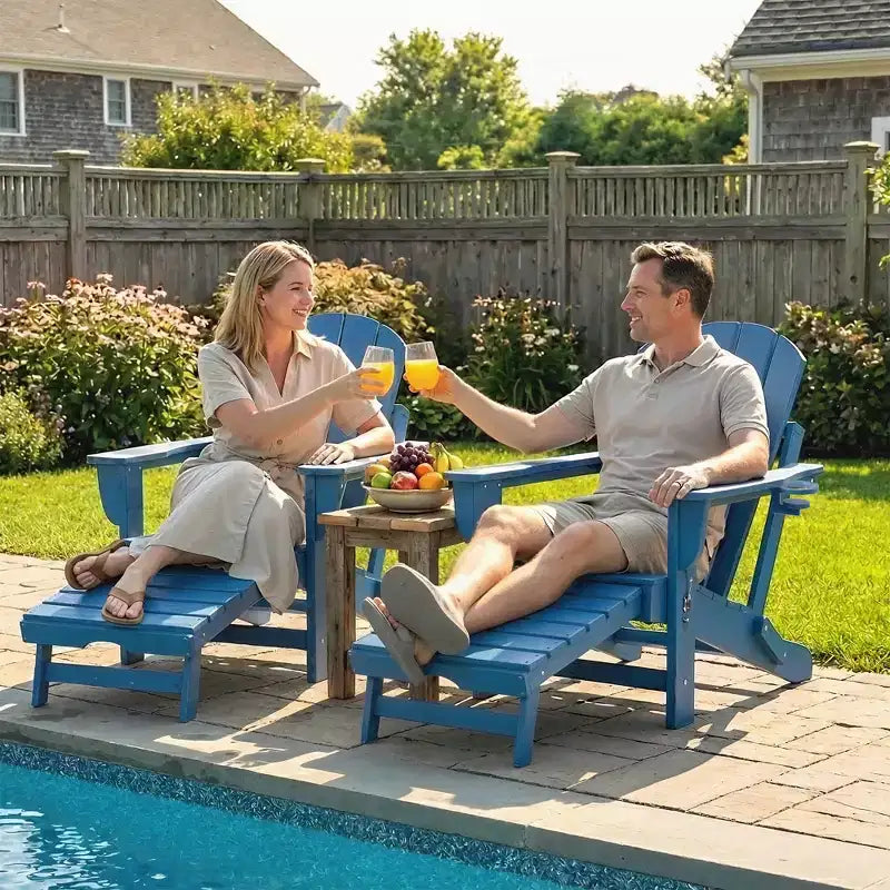 Outsunny Lot de 2 chaises Adirondack pliantes en HDPE, chaises de jardin avec repose-pieds rétractable, porte-gobelet et grand siège pour terrasse, jardin, arrière-cour