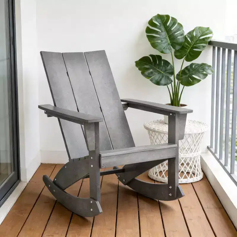 Chaise à bascule Gymax Adirondack avec accoudoirs arrondis, en PEHD, pour porche, supporte jusqu'à 150 kg, grise
