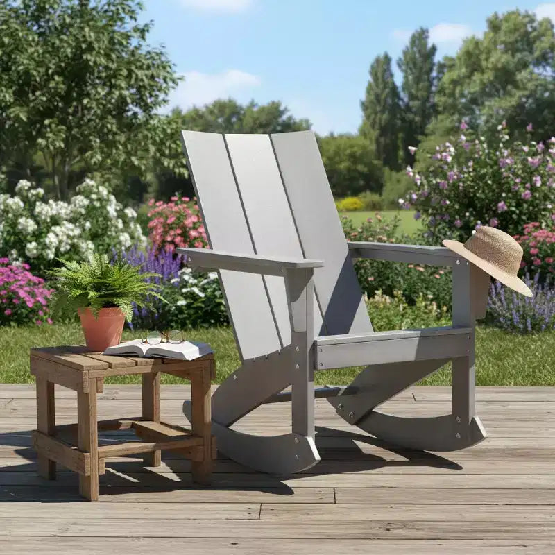 Chaise à bascule Gymax Adirondack avec accoudoirs arrondis, en PEHD, pour porche, supporte jusqu'à 150 kg, grise