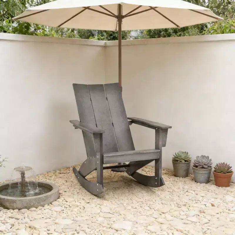 Chaise à bascule Gymax Adirondack avec accoudoirs arrondis, en PEHD, pour porche, supporte jusqu'à 150 kg, grise