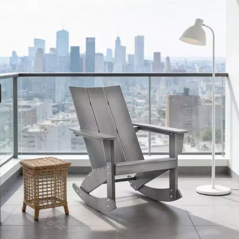 Chaise à bascule Gymax Adirondack avec accoudoirs arrondis, en PEHD, pour porche, supporte jusqu'à 150 kg, grise