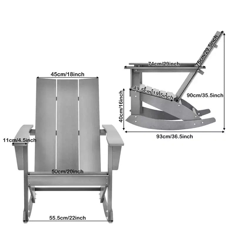 Chaise à bascule Gymax Adirondack avec accoudoirs arrondis, en PEHD, pour porche, supporte jusqu'à 150 kg, grise