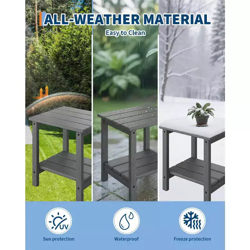 18 Outdoor Adirondack Side Table, 2-Tier HDPE Weather Resistant, Square End Table for Patio Poolside Porch Deck