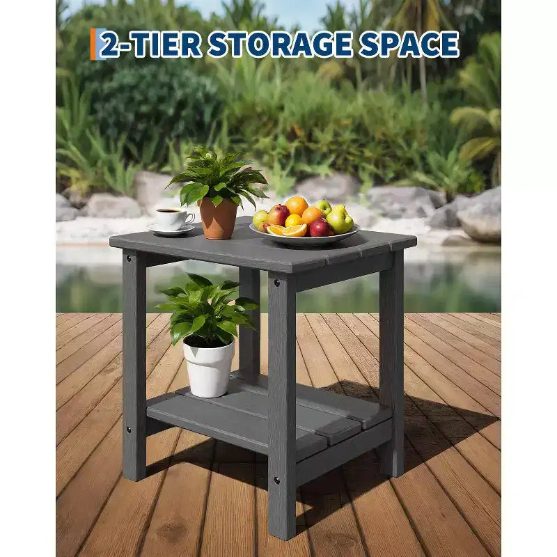 18 Outdoor Adirondack Side Table, 2-Tier HDPE Weather Resistant, Square End Table for Patio Poolside Porch Deck
