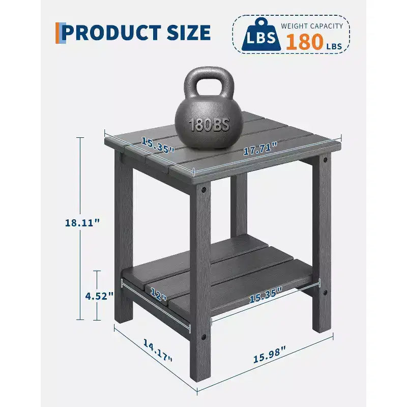 18 Outdoor Adirondack Side Table, 2-Tier HDPE Weather Resistant, Square End Table for Patio Poolside Porch Deck