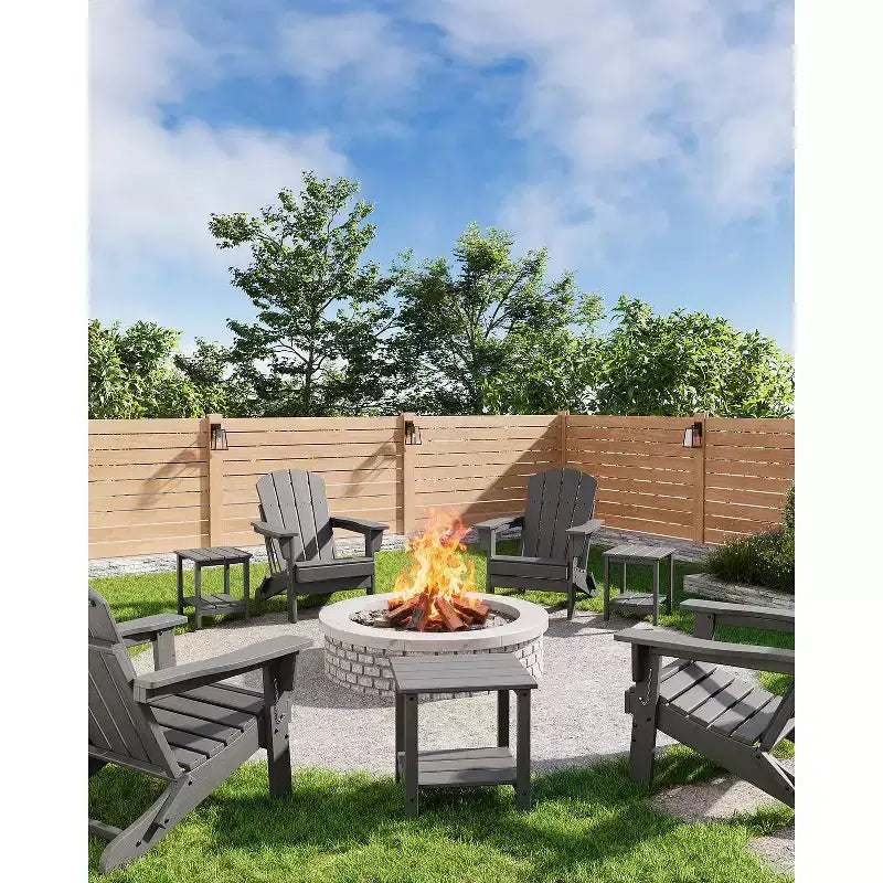 18 Outdoor Adirondack Side Table, 2-Tier HDPE Weather Resistant, Square End Table for Patio Poolside Porch Deck