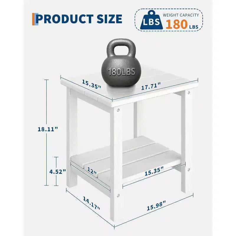 18 Outdoor Adirondack Side Table, 2-Tier HDPE Weather Resistant, Square End Table for Patio Poolside Porch Deck