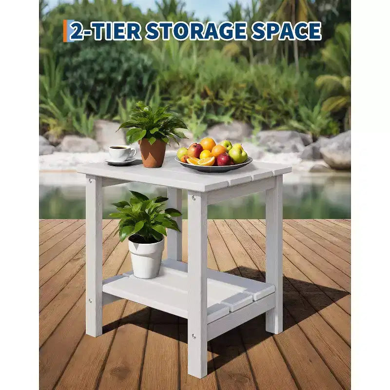 18 Outdoor Adirondack Side Table, 2-Tier HDPE Weather Resistant, Square End Table for Patio Poolside Porch Deck