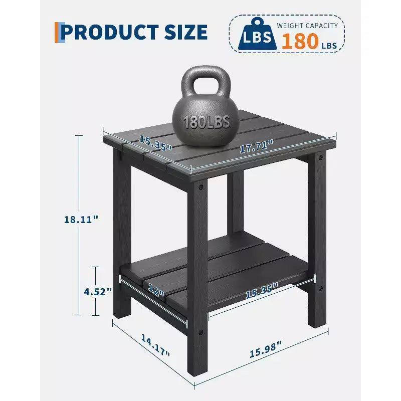 18 Outdoor Adirondack Side Table, 2-Tier HDPE Weather Resistant, Square End Table for Patio Poolside Porch Deck
