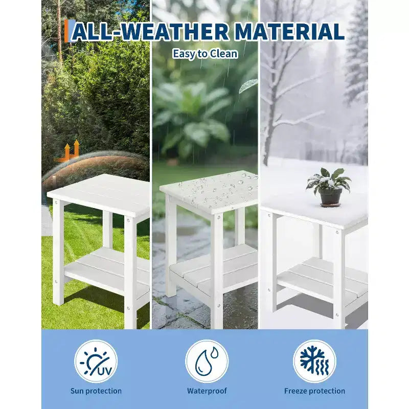 18 Outdoor Adirondack Side Table, 2-Tier HDPE Weather Resistant, Square End Table for Patio Poolside Porch Deck