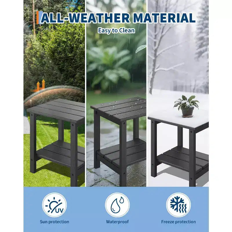 18 Outdoor Adirondack Side Table, 2-Tier HDPE Weather Resistant, Square End Table for Patio Poolside Porch Deck