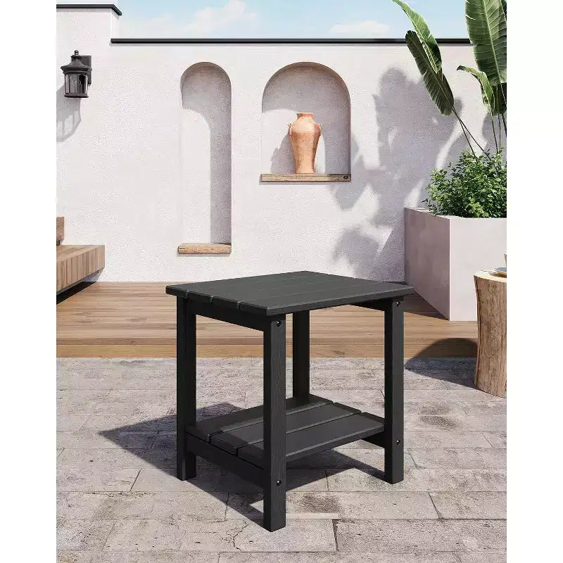 18 Outdoor Adirondack Side Table, 2-Tier HDPE Weather Resistant, Square End Table for Patio Poolside Porch Deck