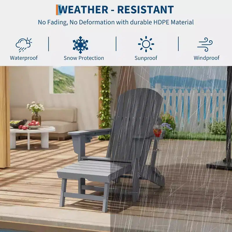 4-in-1 Folding HDPE Adirondack Chairs Set of 4, Retractable Ottoman & Removable Rocking Base, 400lbs Capacity Grey