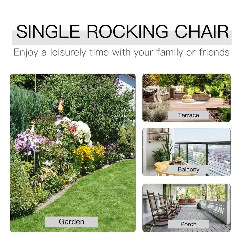 2 Person Wooden Adirondack Rocking Chair Indoor Outdoor Porch Rocker with Slatted High Back for Backyard Garden Patio