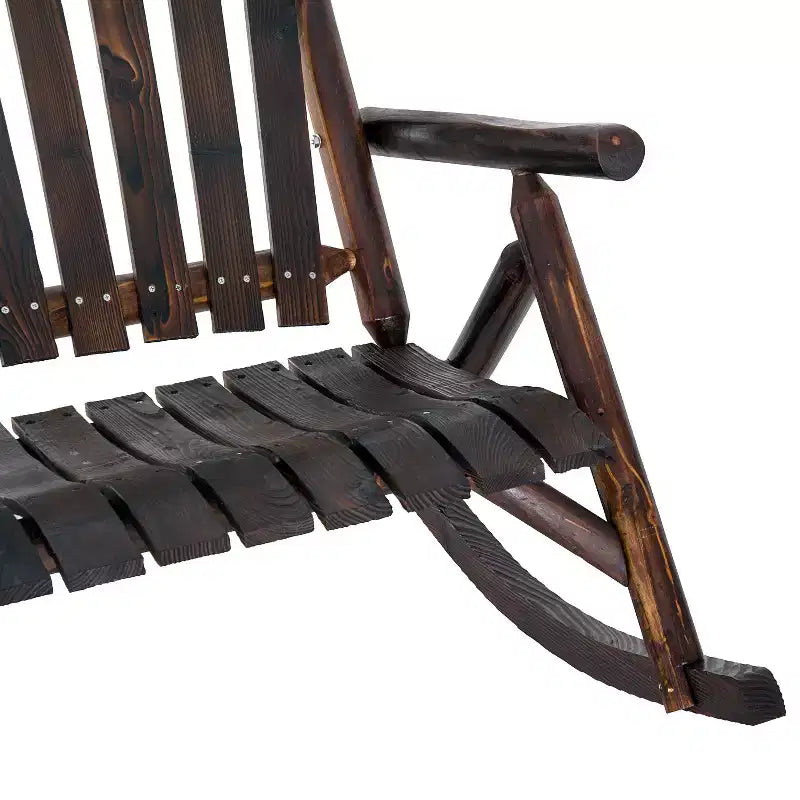 2 Person Wooden Adirondack Rocking Chair Indoor Outdoor Porch Rocker with Slatted High Back for Backyard Garden Patio